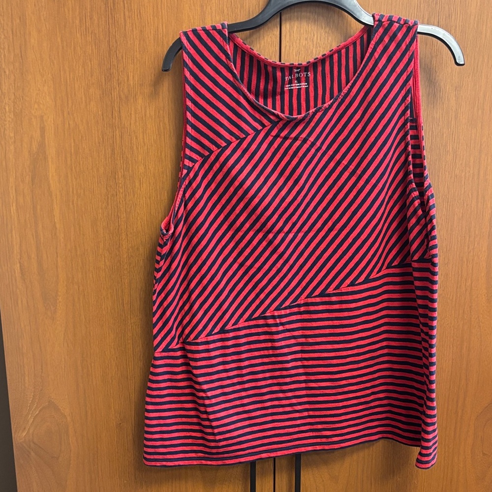 Talbots Red and Black Striped Tank Top